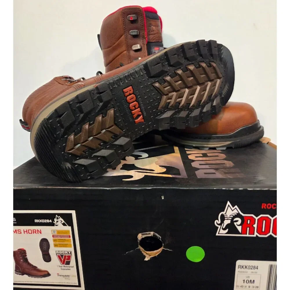 Rocky Rams Horn Waterproof Insulated Work Boots Brown Leather Size 10 M RKK0284